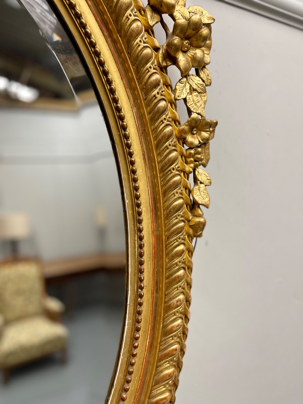 Large French 19th century oval gilt mirror View IV