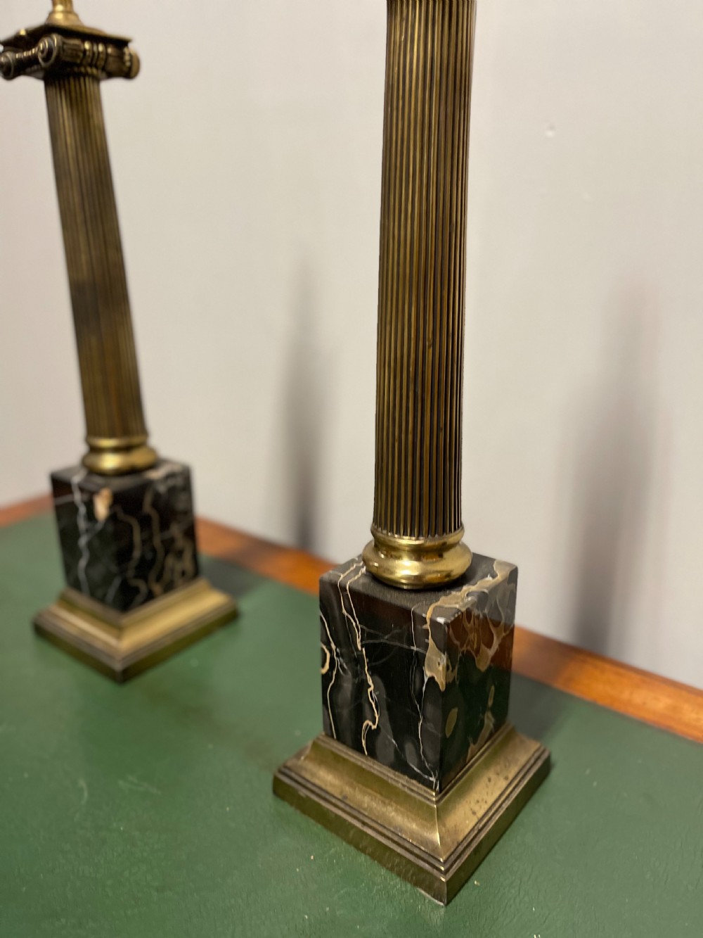 Pair of brass and marble column lamps, inc postage View VI