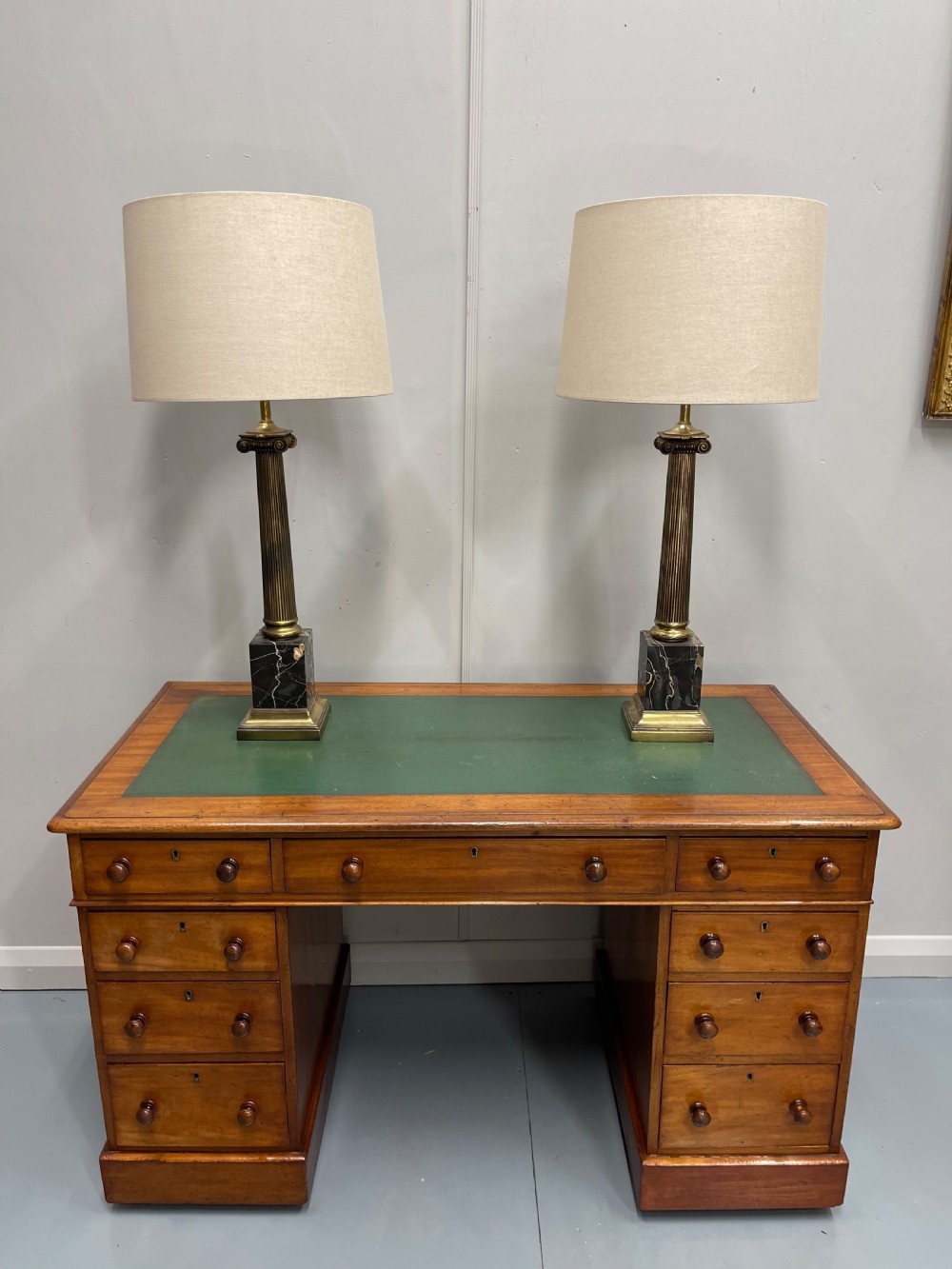 Pair of brass and marble column lamps, inc postage View VII