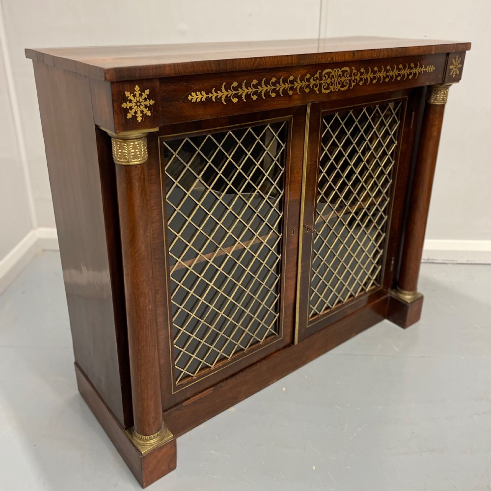 Regency rosewood and brass marquetry two door cabinet View II