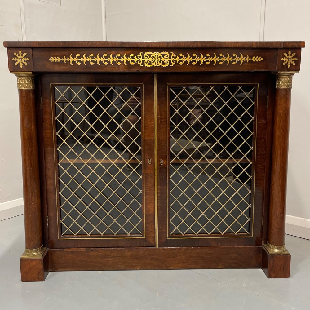 Regency rosewood and brass marquetry two door cabinet View III