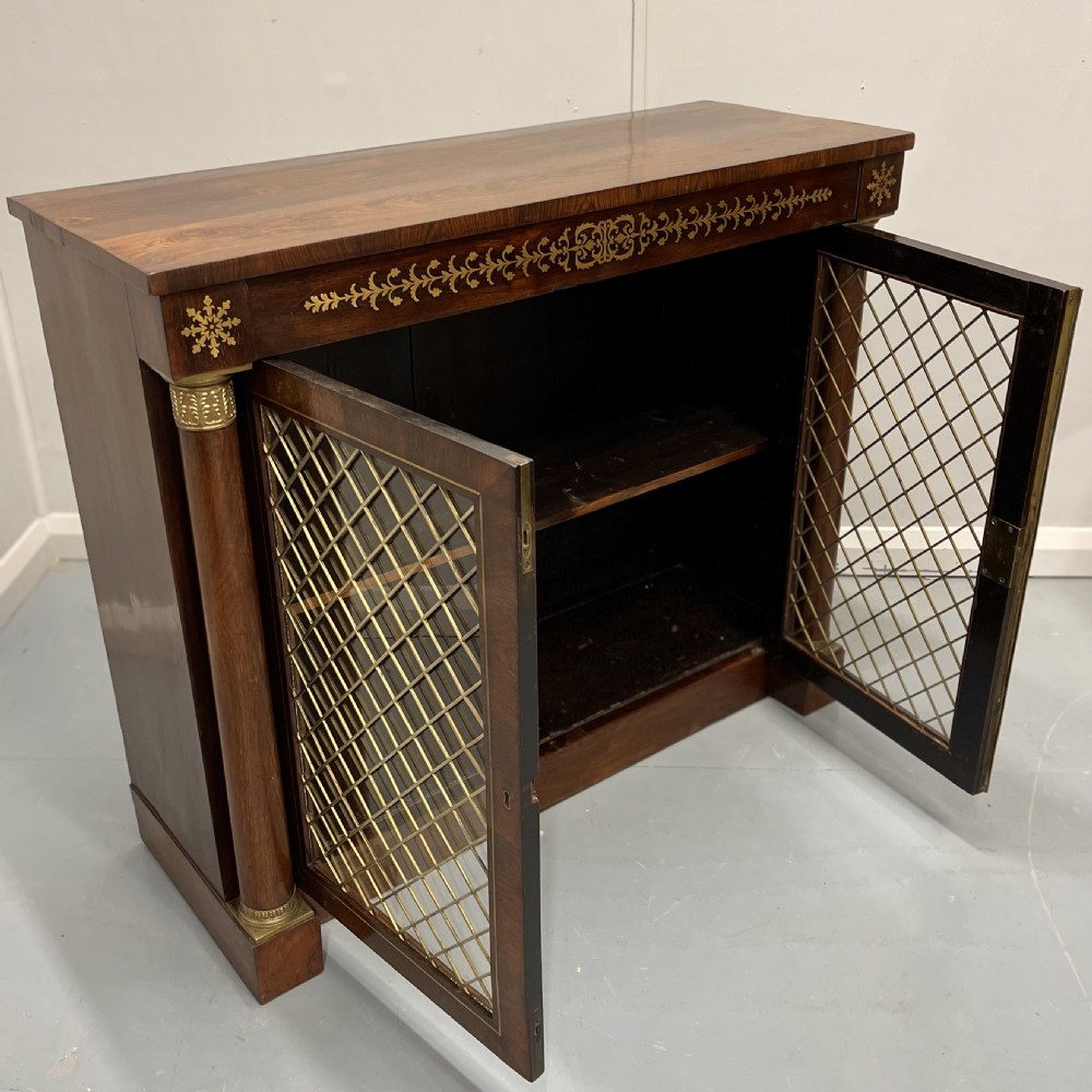 Regency rosewood and brass marquetry two door cabinet View IV