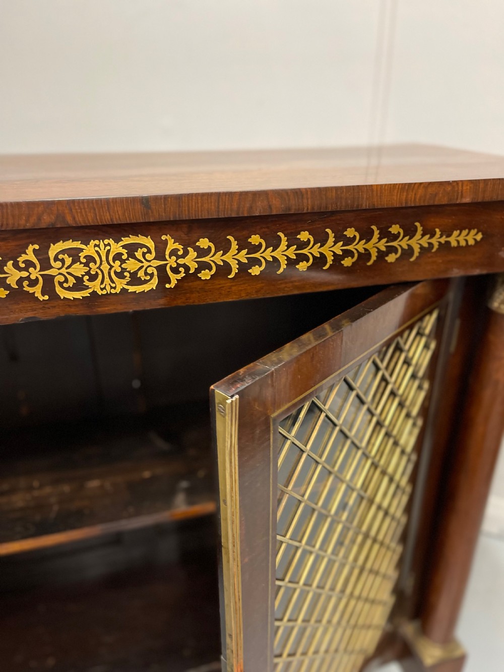 Regency rosewood and brass marquetry two door cabinet View V