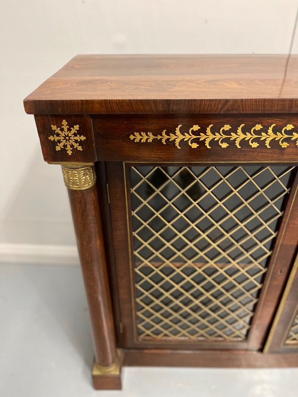 Regency rosewood and brass marquetry two door cabinet View VI