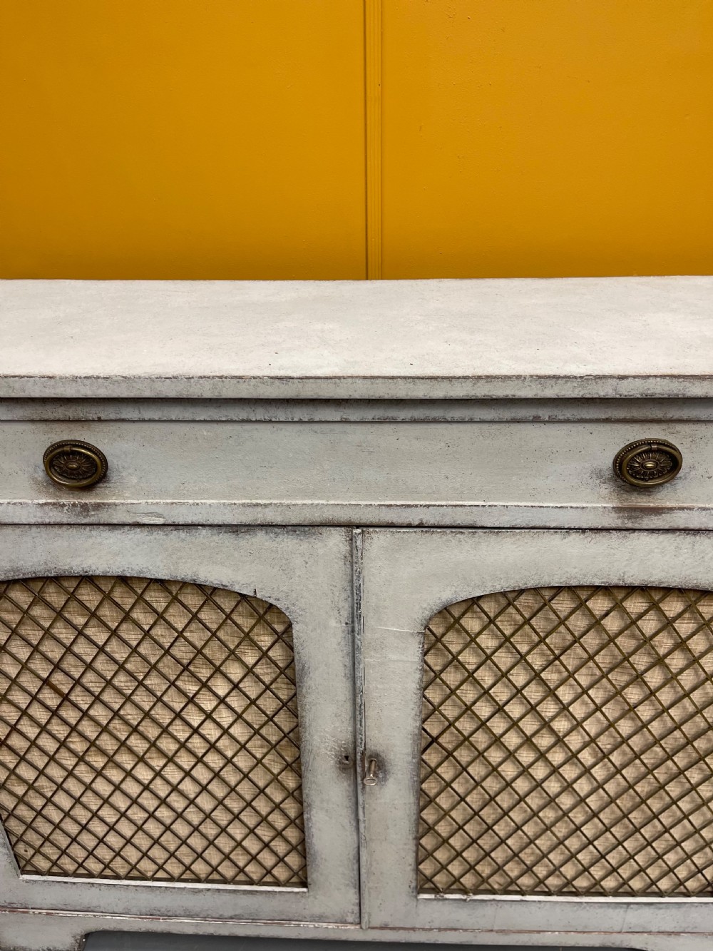 Regency chalk painted chiffonier cabinet View IV