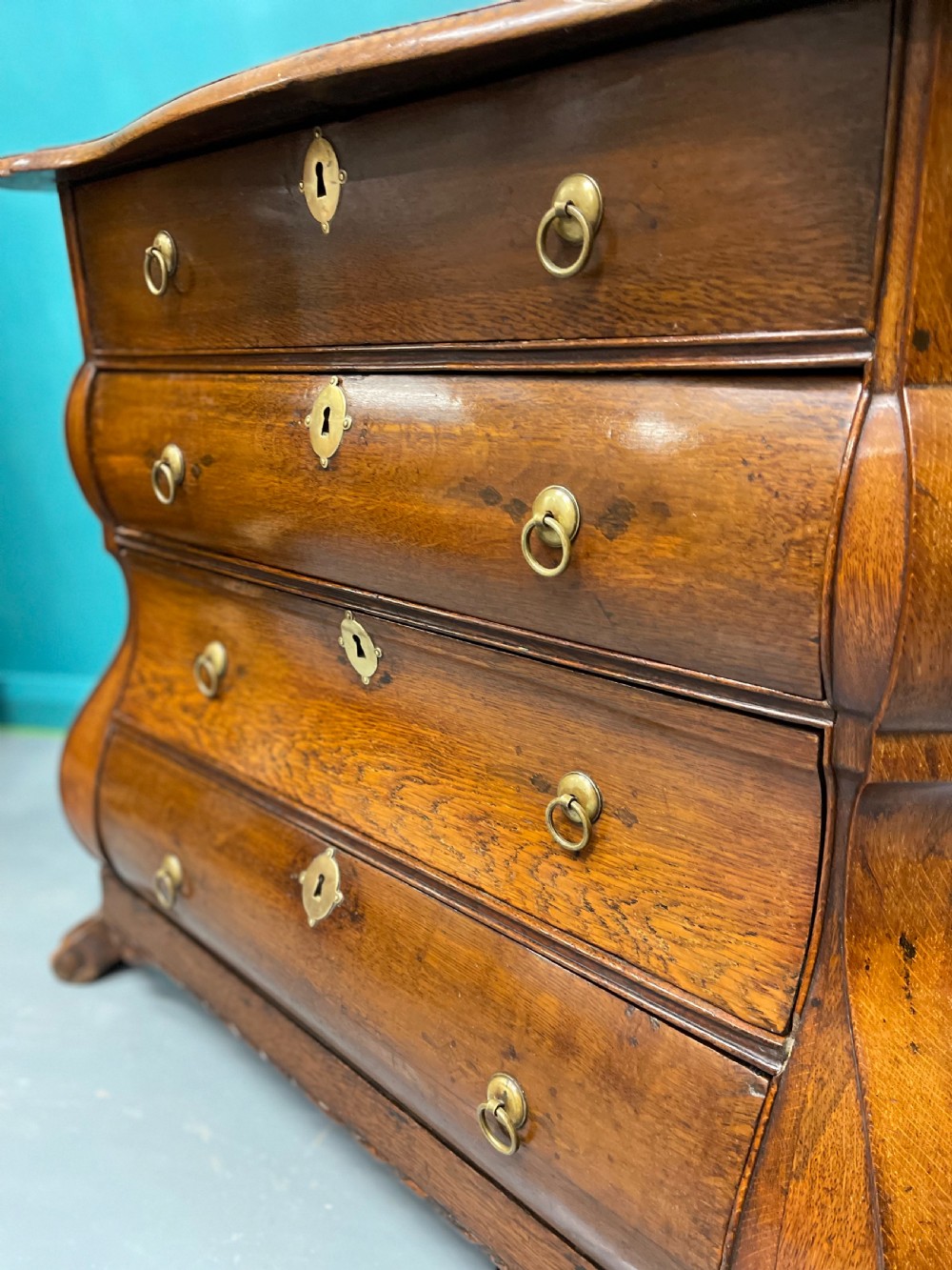 Dutch oak chest of drawers on lions paw feet View IV