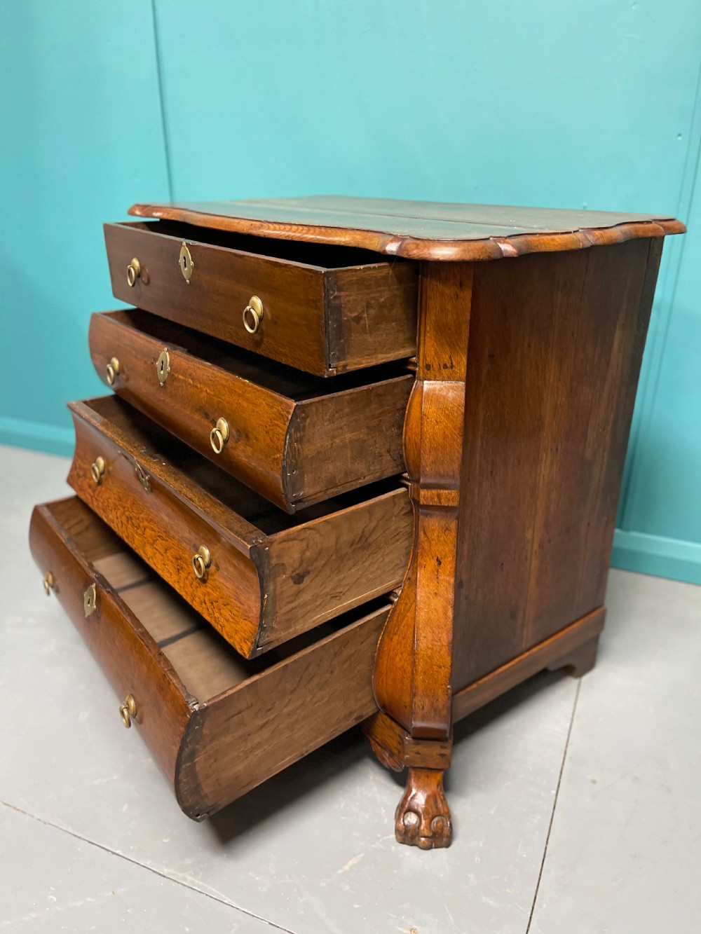 Dutch oak chest of drawers on lions paw feet View X