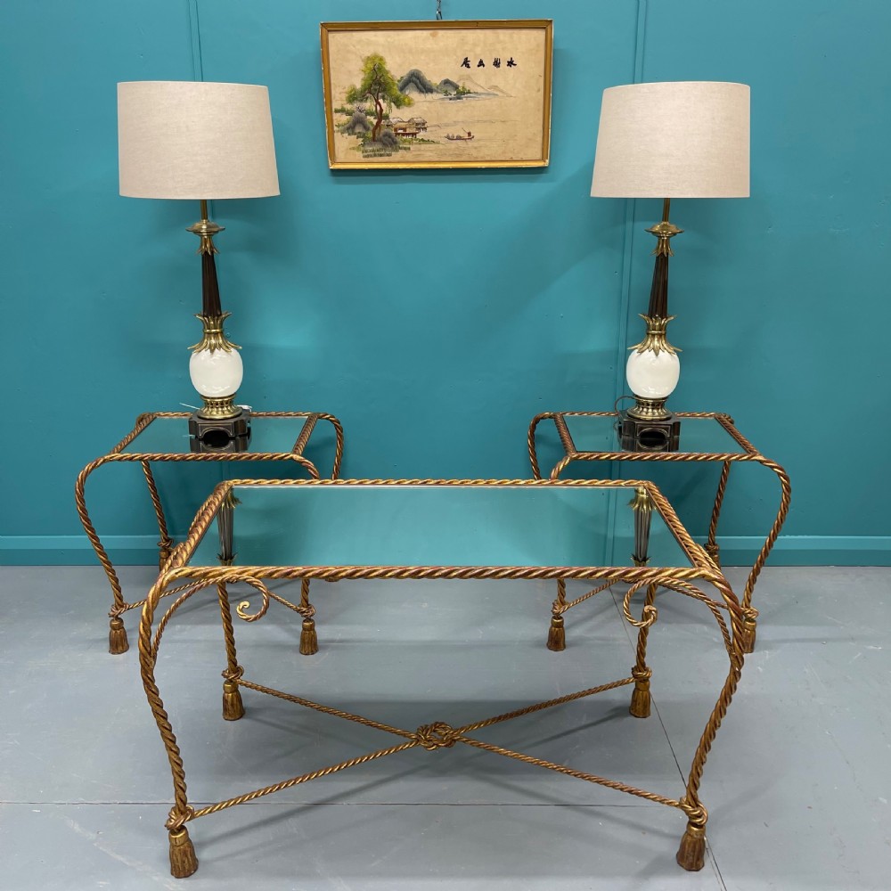 Italian mirrored gilt side and coffee table set