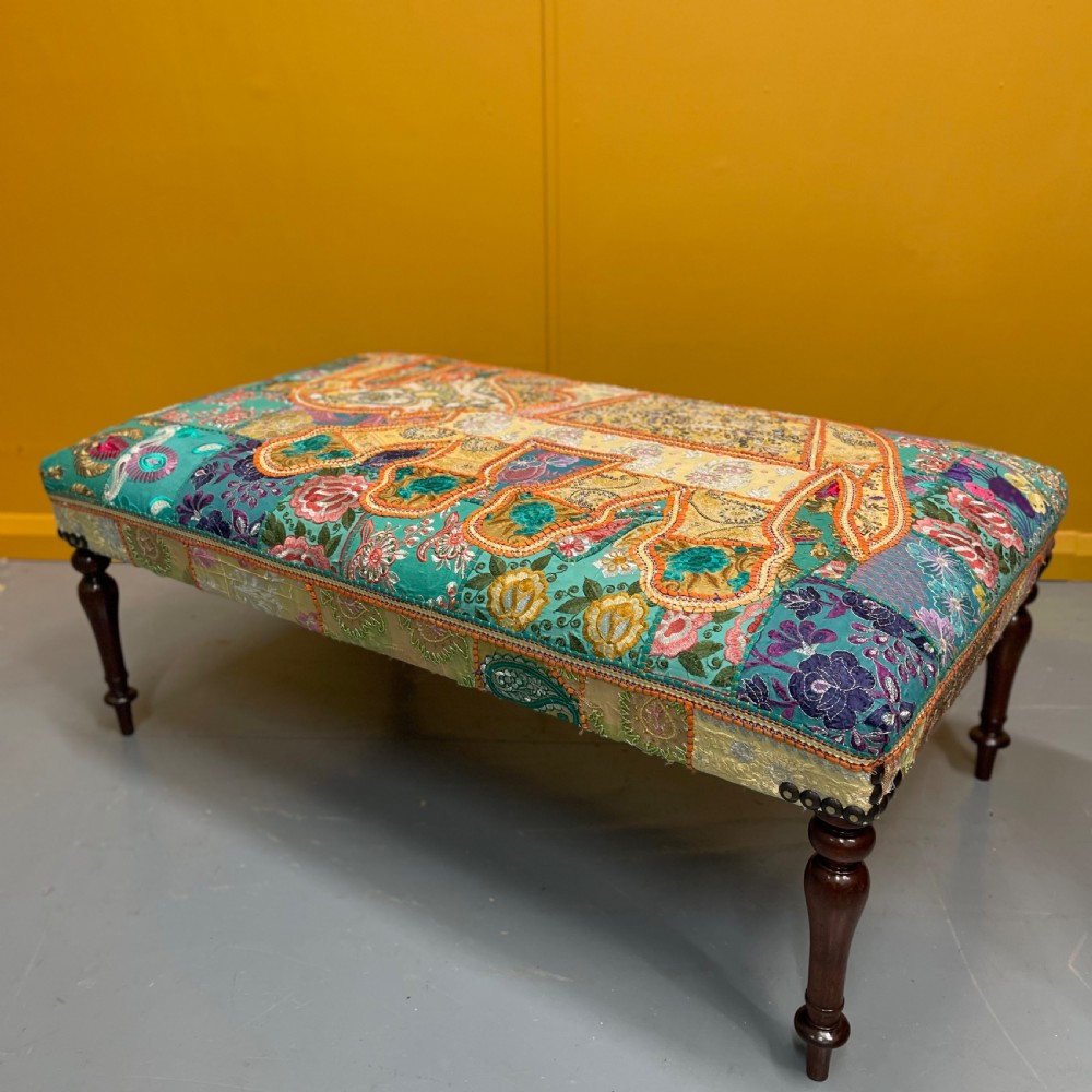 Large Indian elephant tapestry centre footstool