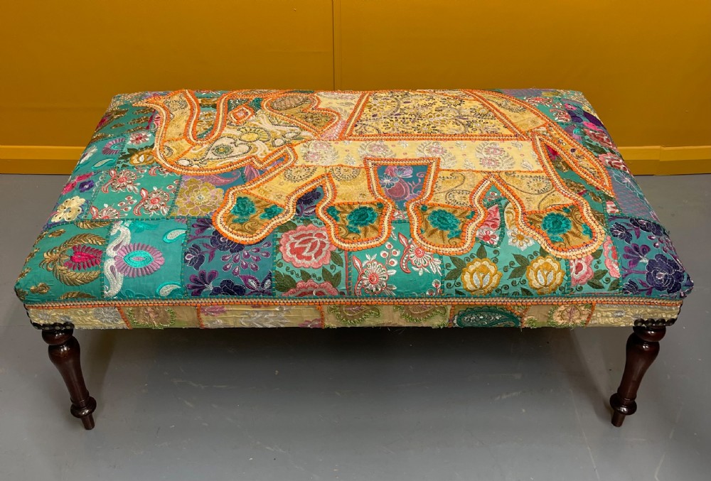 Large Indian elephant tapestry centre footstool View II