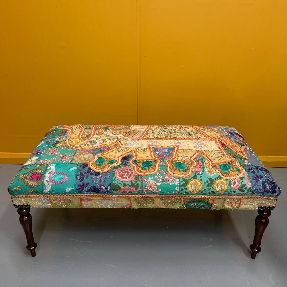 Large Indian elephant tapestry centre footstool View III