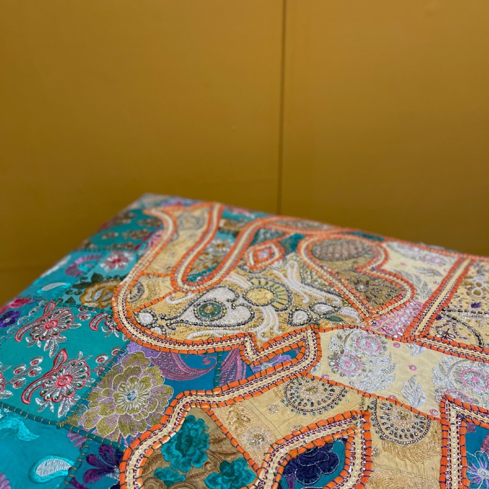 Large Indian elephant tapestry centre footstool View IV