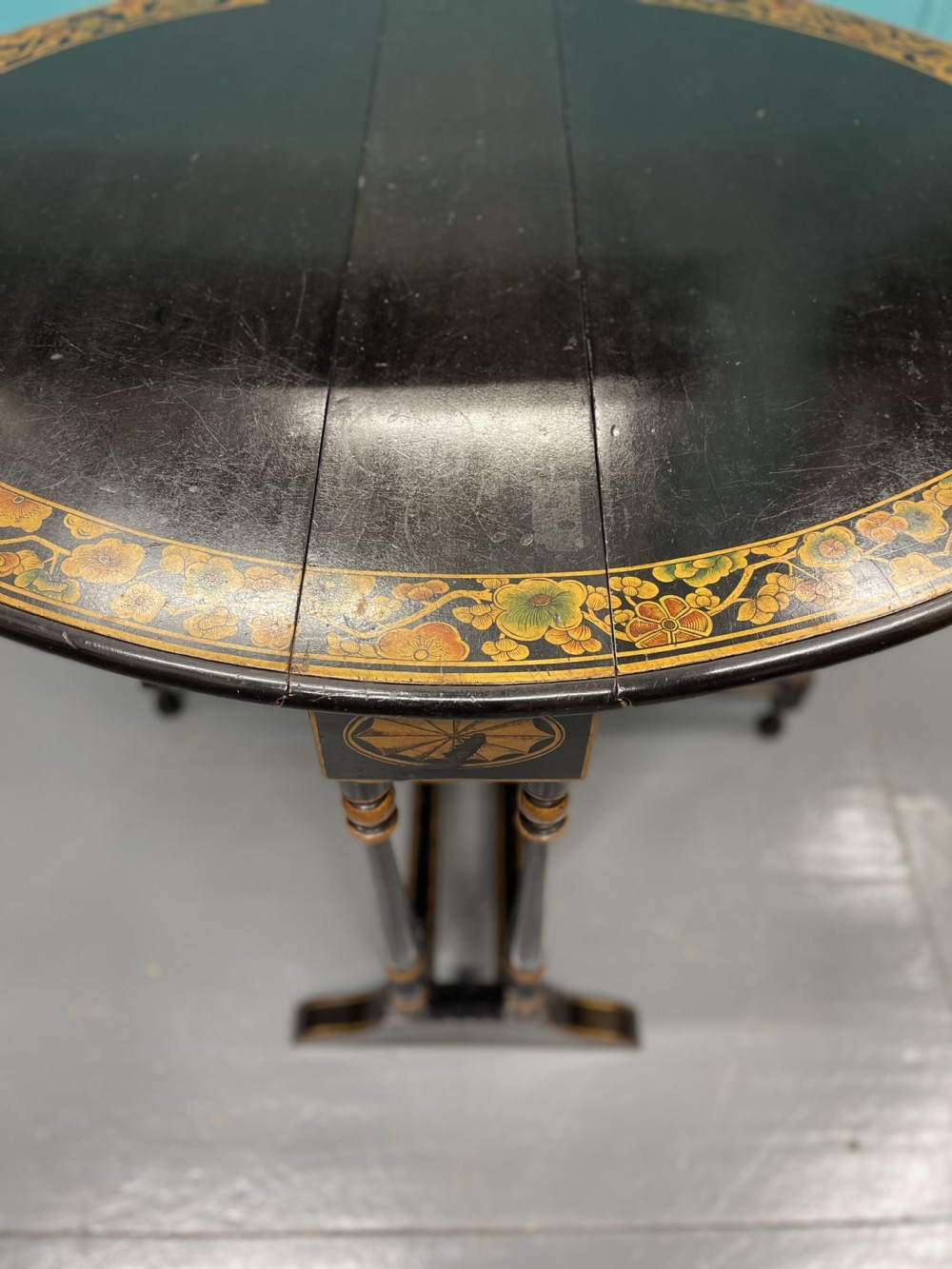 Black lacquered and decorated Sutherland side table View VIII