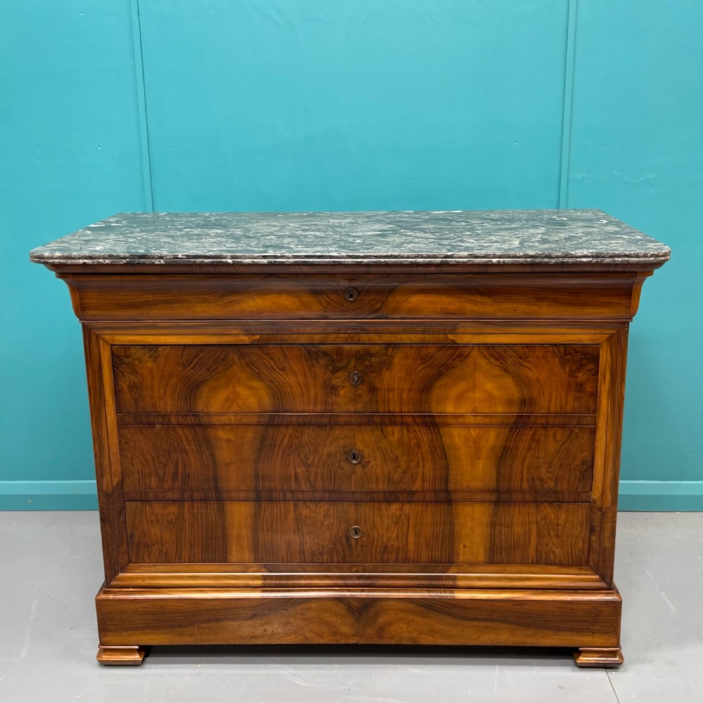 French figured walnut marble tops commode
