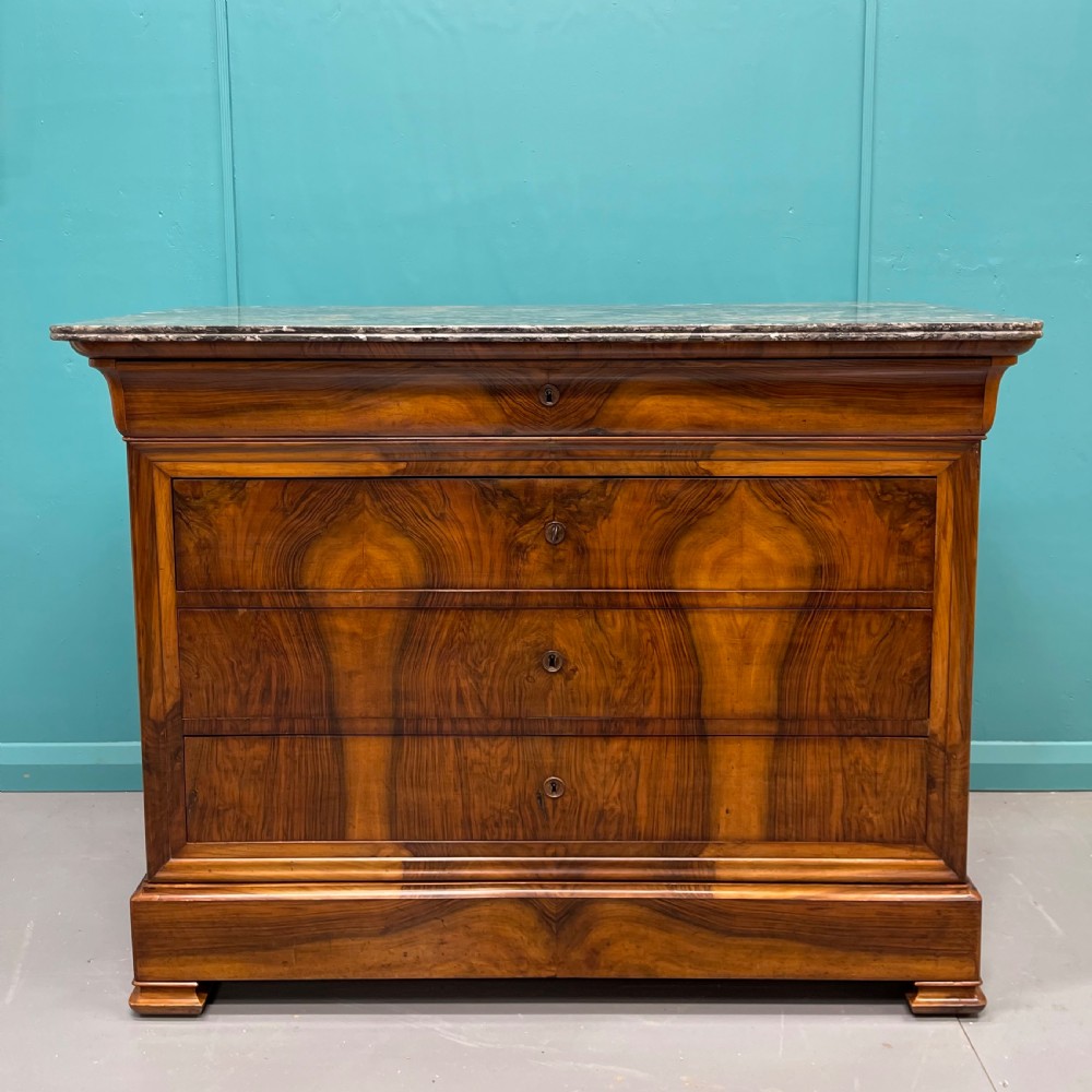 French figured walnut marble tops commode View II