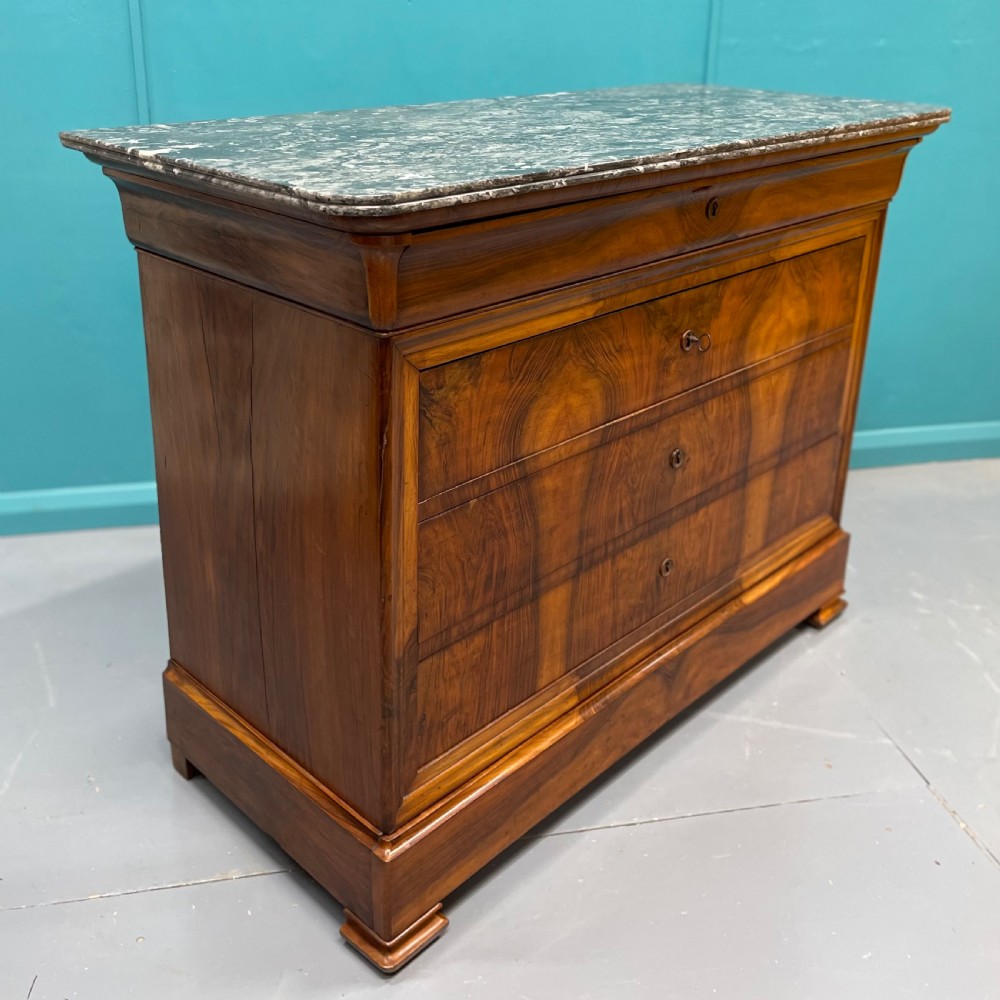 French figured walnut marble tops commode View III
