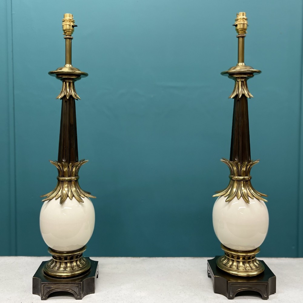 Large pair of faux ostrich egg lamps, inc postage