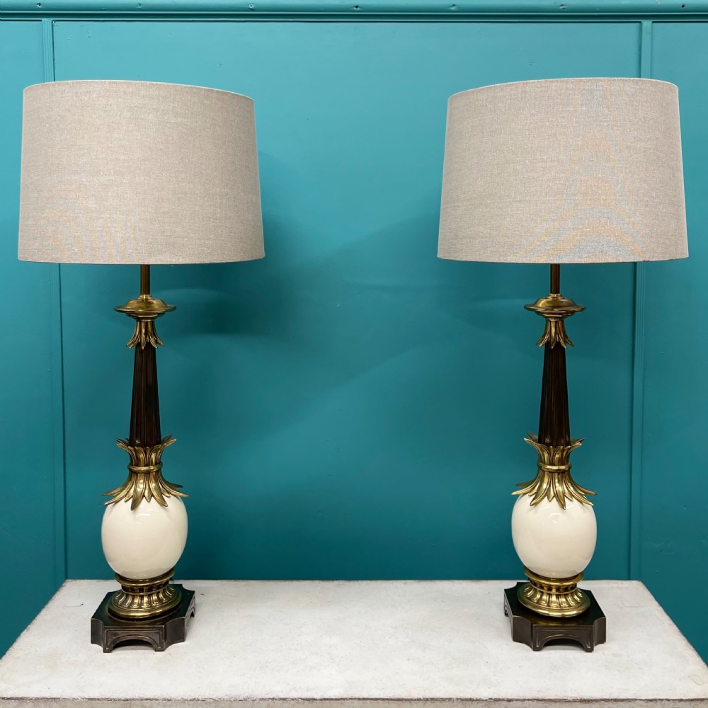 Large pair of faux ostrich egg lamps, inc postage View II