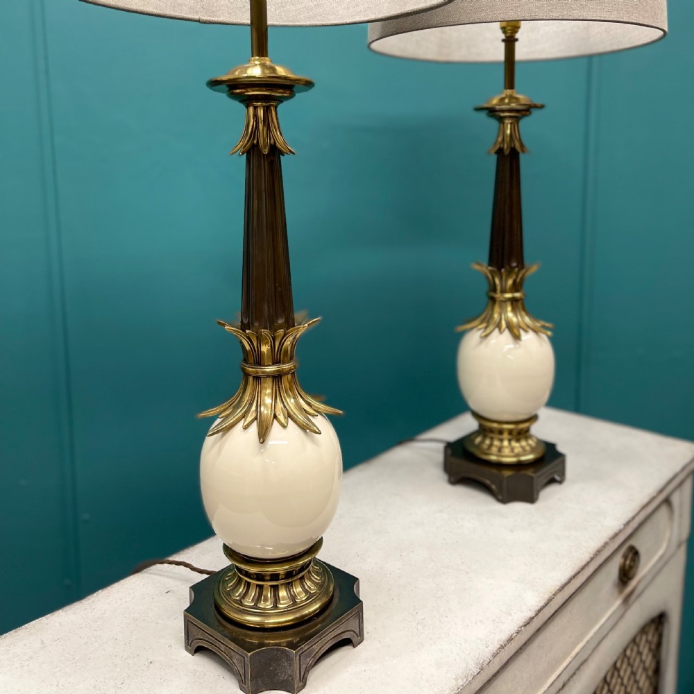 Large pair of faux ostrich egg lamps, inc postage View III