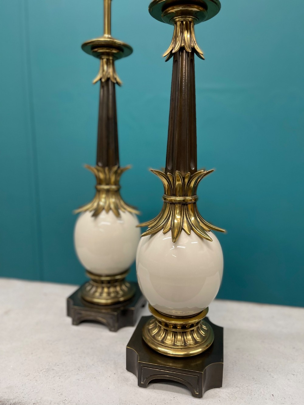 Large pair of faux ostrich egg lamps, inc postage View IV