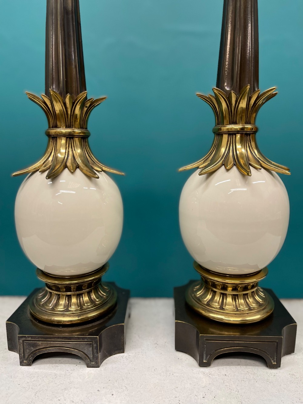 Large pair of faux ostrich egg lamps, inc postage View V