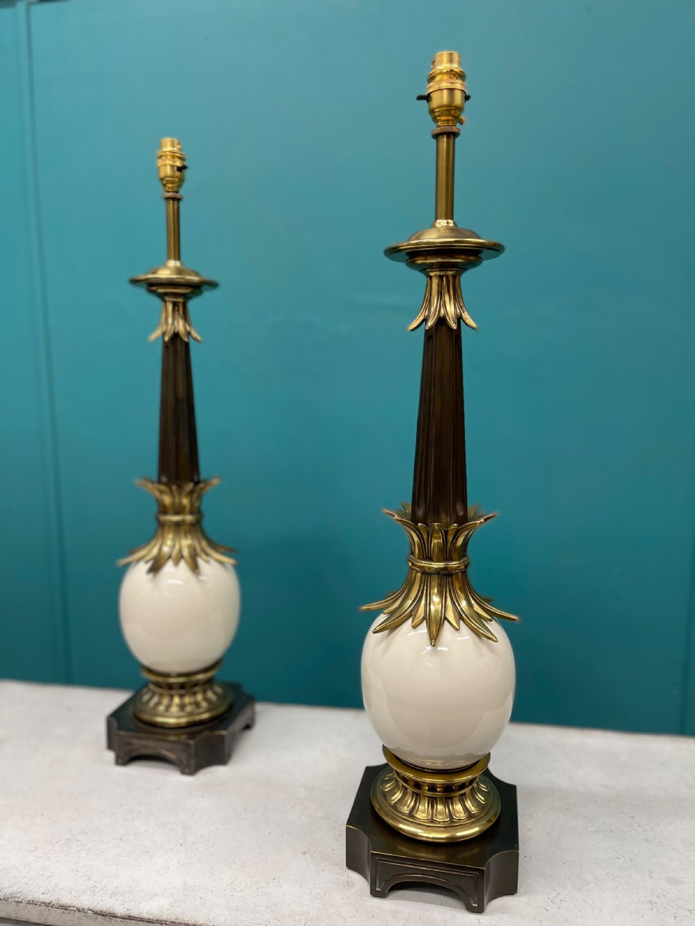 Large pair of faux ostrich egg lamps, inc postage View VII