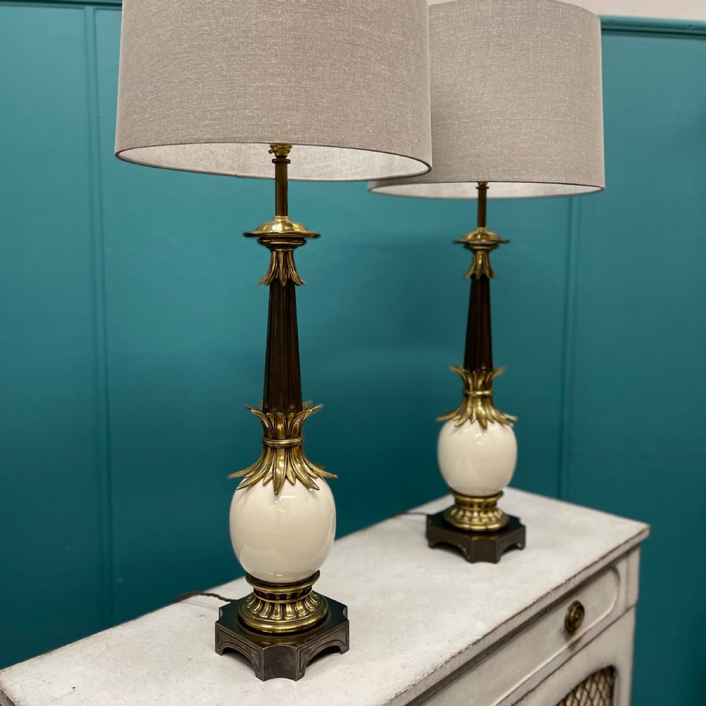 Large pair of faux ostrich egg lamps, inc postage View VIII