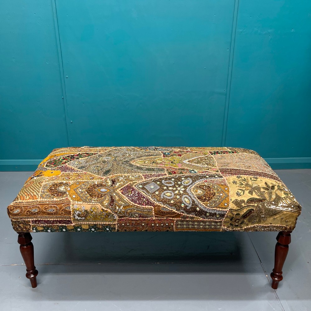 Patchwork tapestry ottoman centre footstool View IV