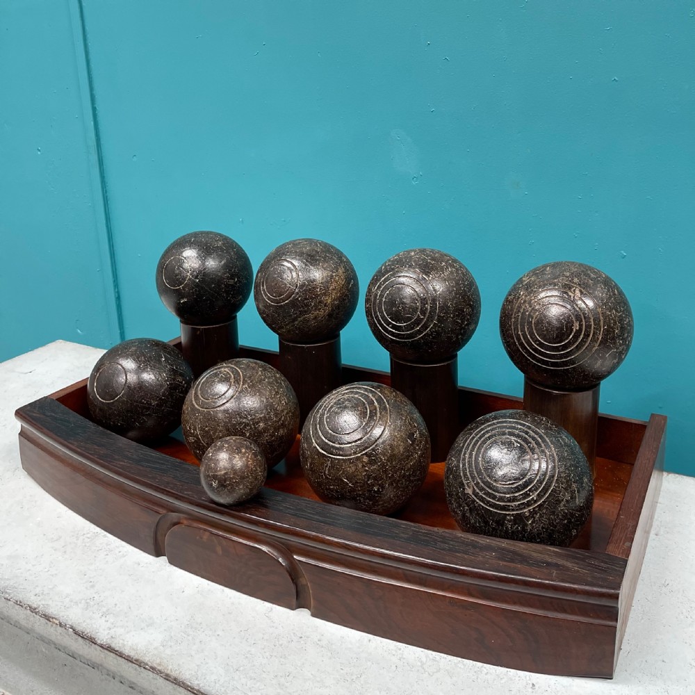 Set of lignum vitae French pétanque boules 