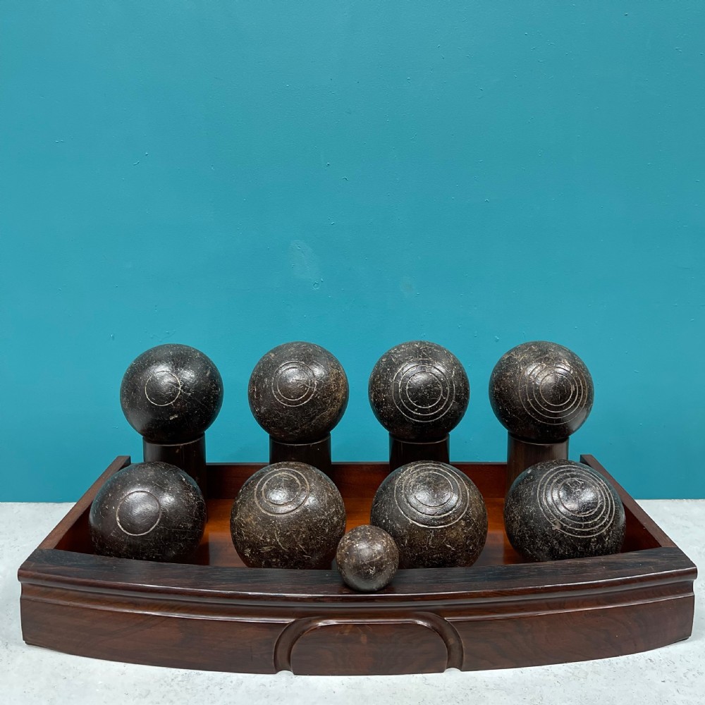 Set of lignum vitae French pétanque boules  View II