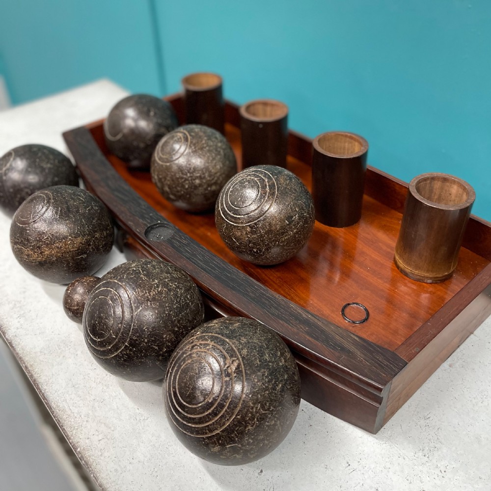 Set of lignum vitae French pétanque boules  View III