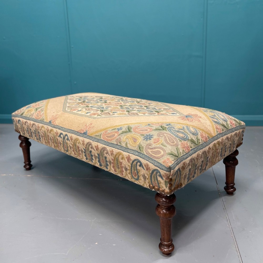 Victorian ottoman footstool with needlepoint