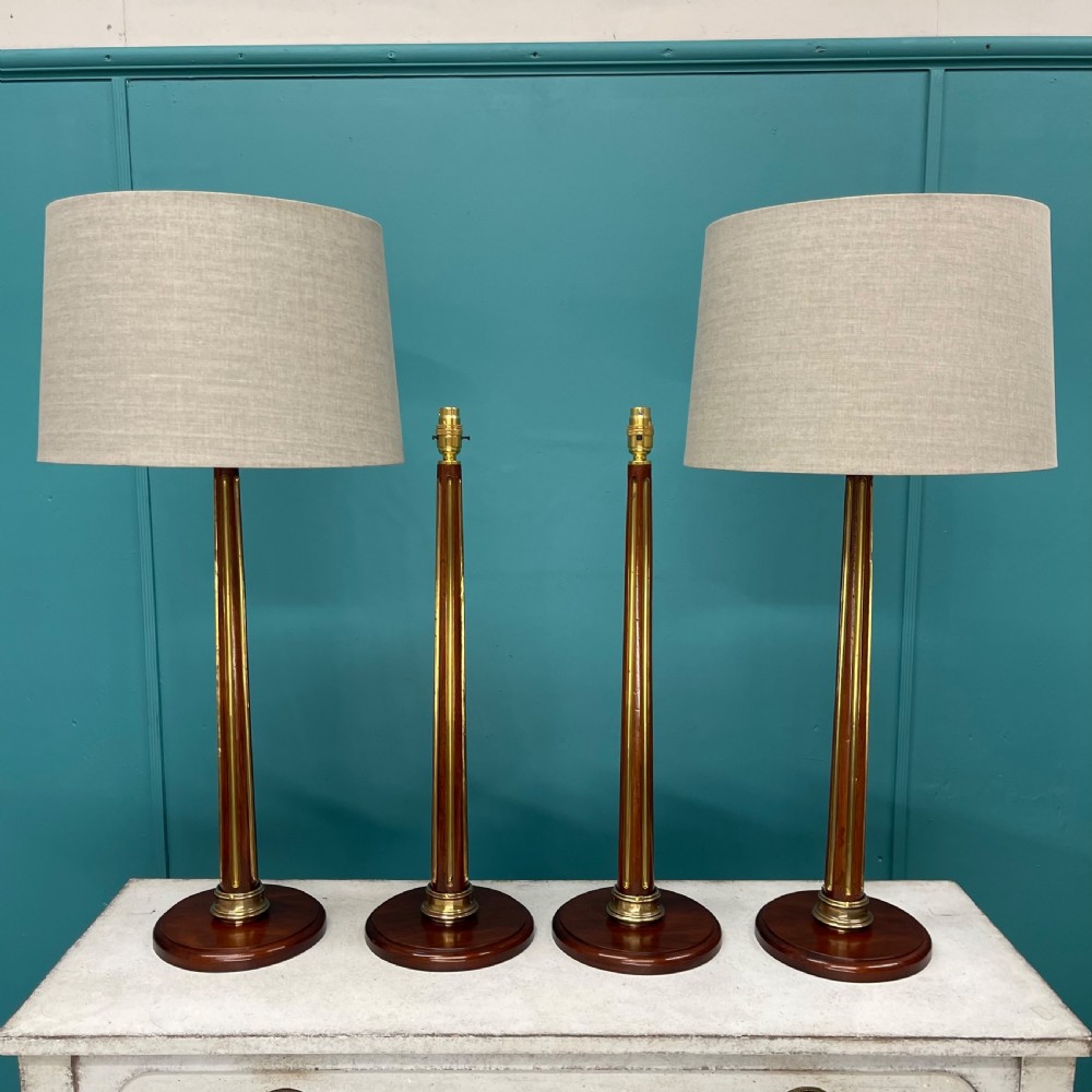 Pair of French brass inlaid column lamps View VIII