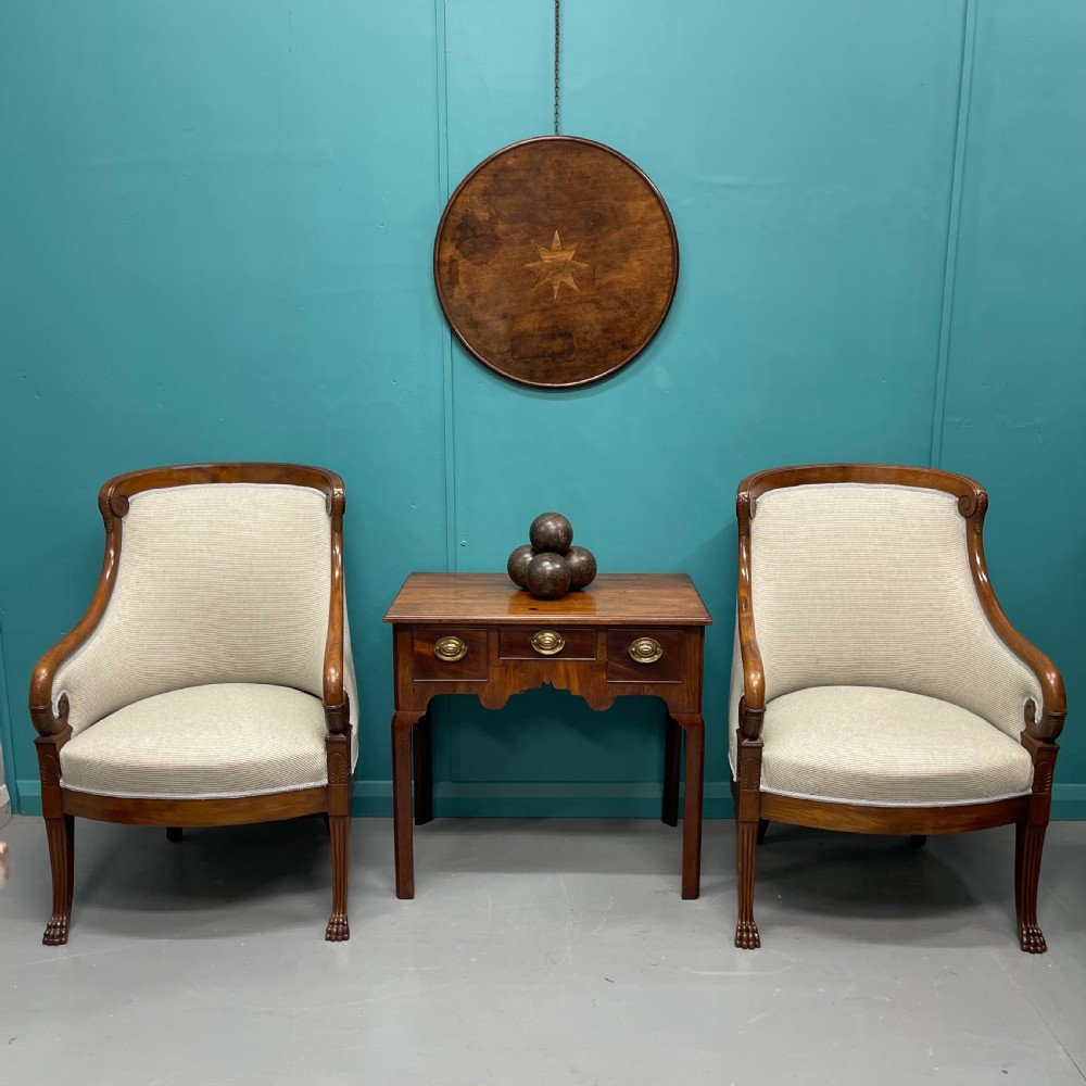 Newly upholstered pair of French Empire tub chairs View II
