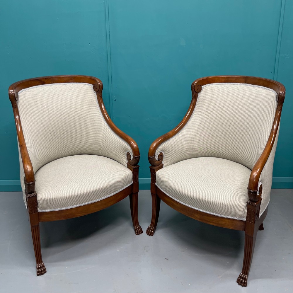 Newly upholstered pair of French Empire tub chairs View VI