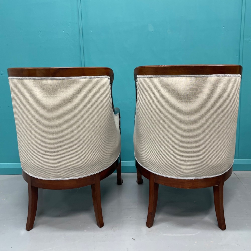 Newly upholstered pair of French Empire tub chairs View VIII