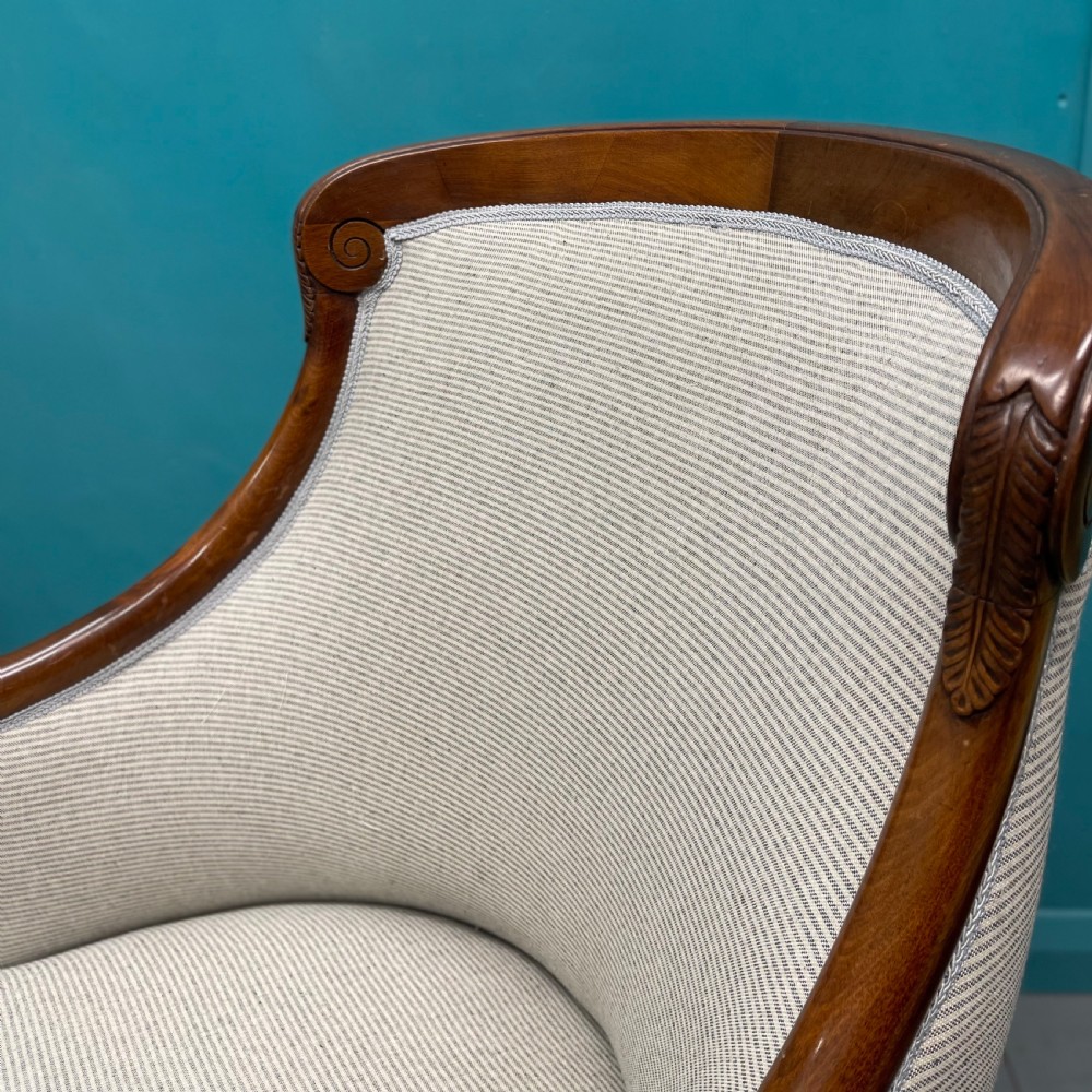 Newly upholstered pair of French Empire tub chairs View XI