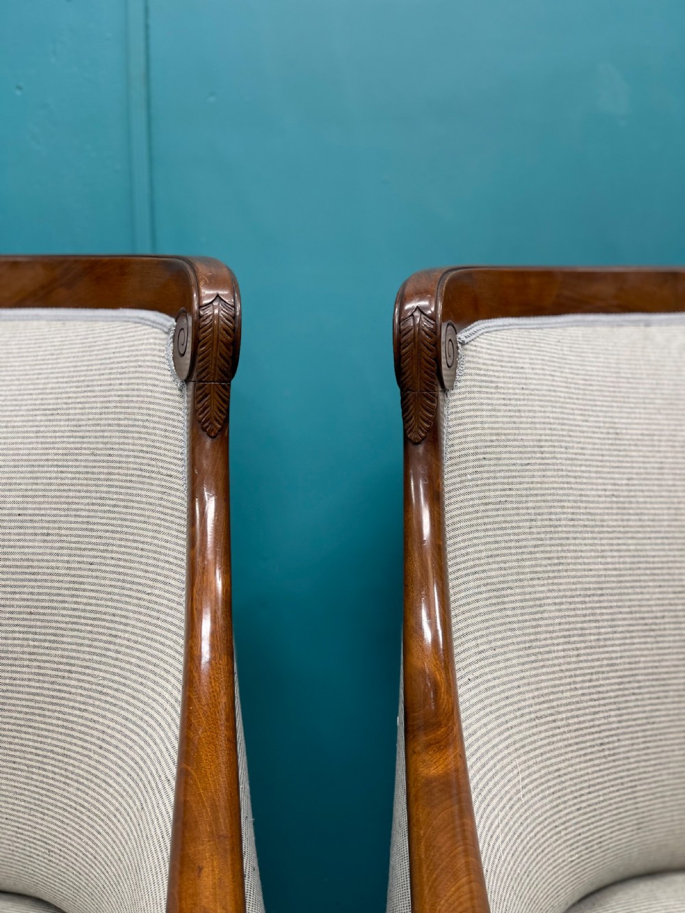 Newly upholstered pair of French Empire tub chairs View XIV