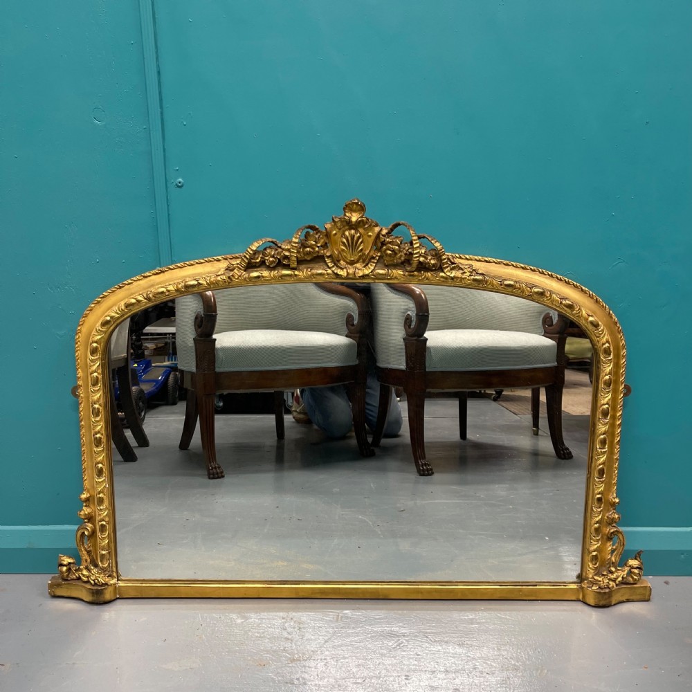 Super quality gilt overmantle mirror with ribbons