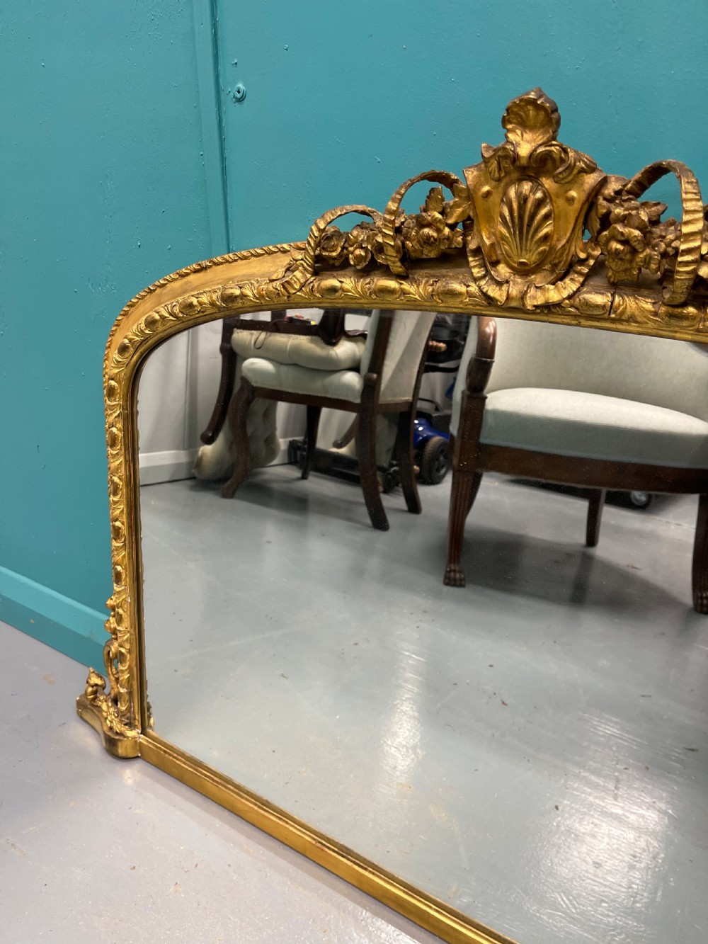 Super quality gilt overmantle mirror with ribbons View II