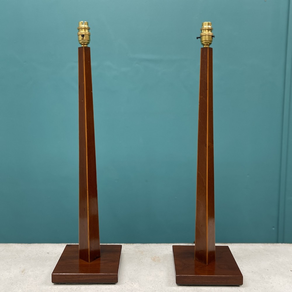 Pair of Sheraton style tapered column lamps View II