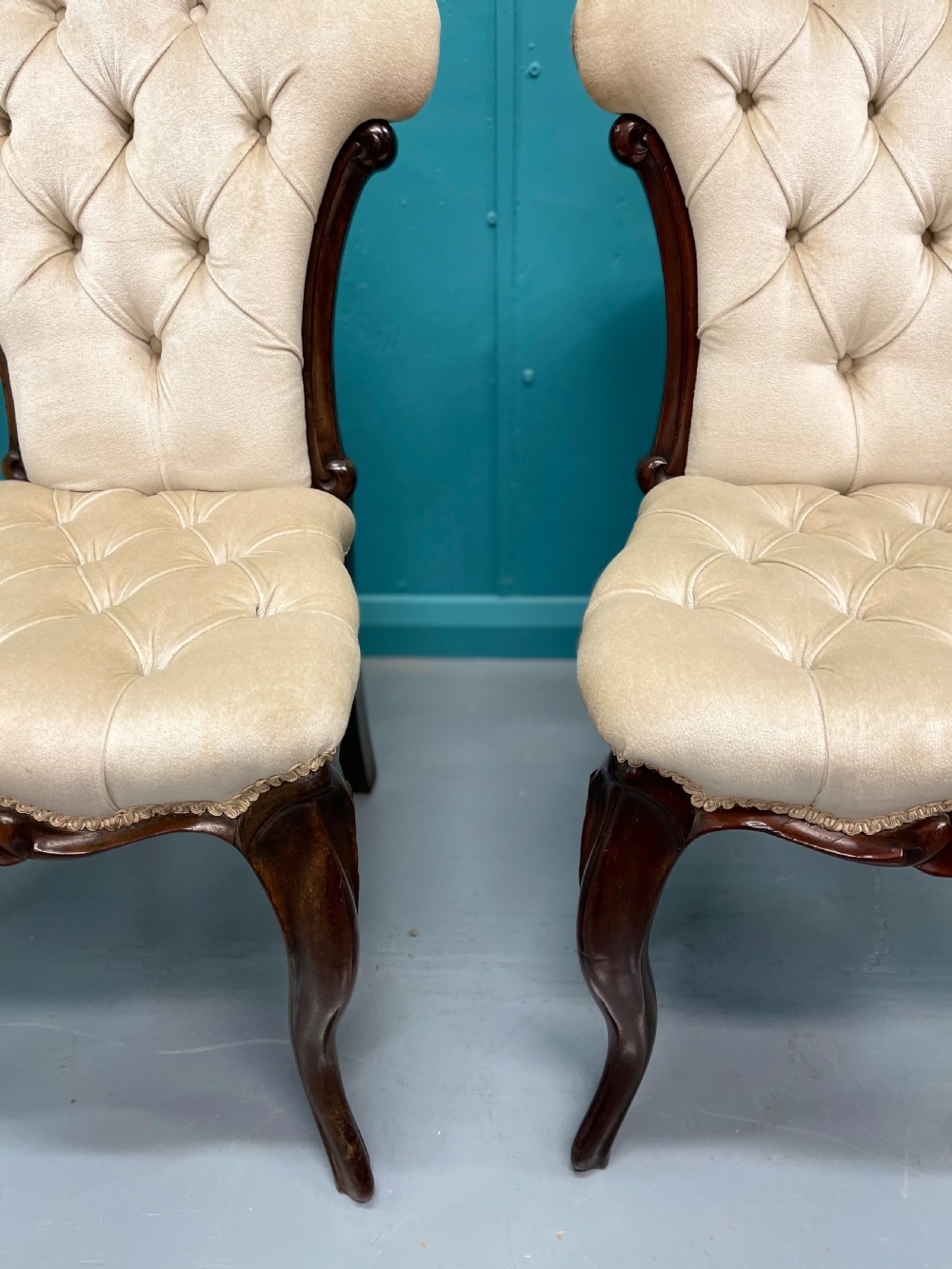 Pair of buttoned occasional side chairs View V