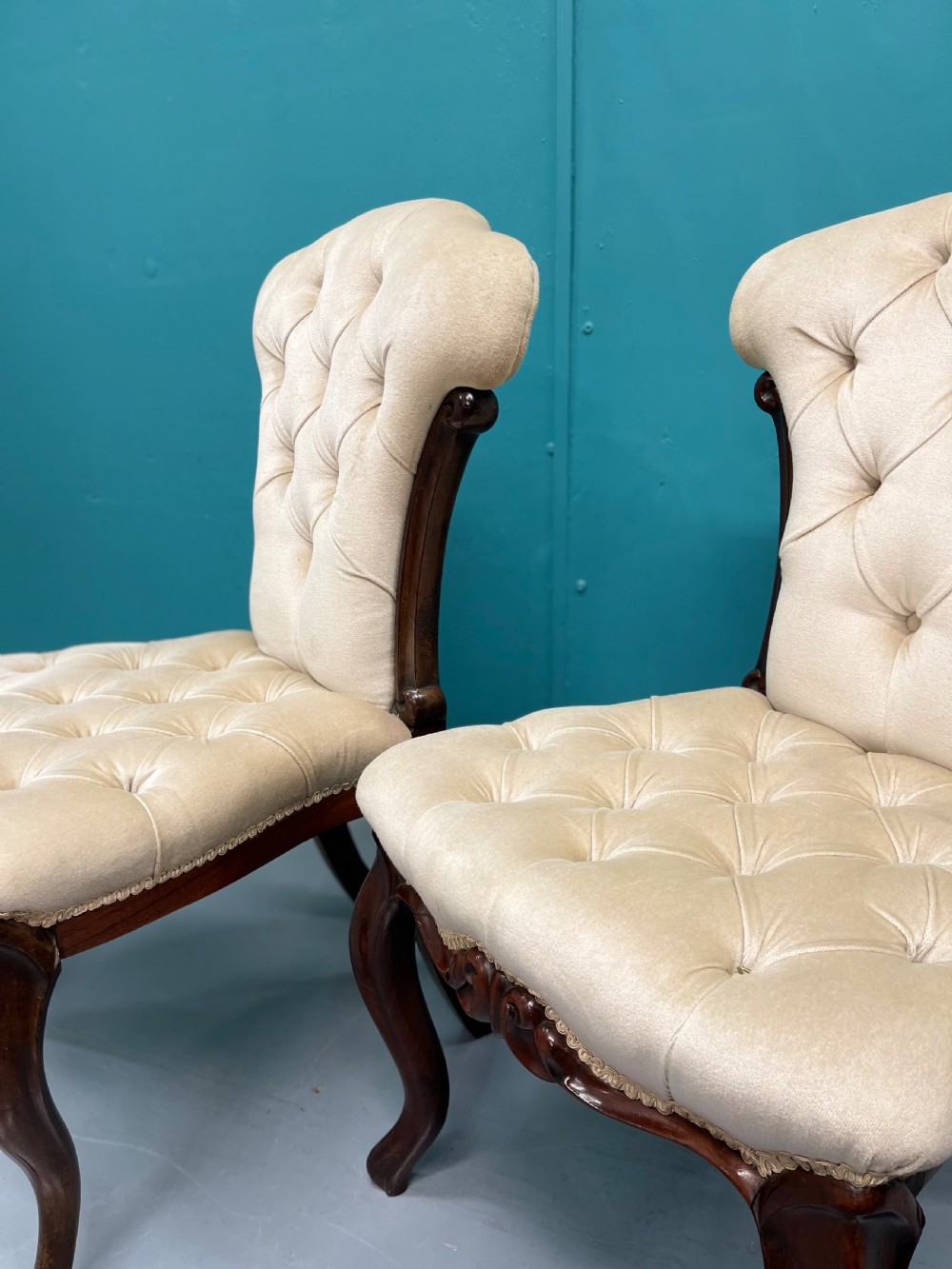 Pair of buttoned occasional side chairs View VI