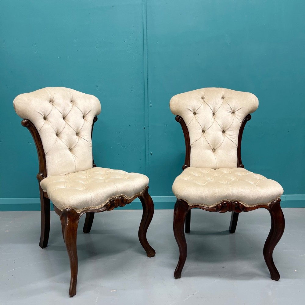 Pair of buttoned occasional side chairs View XI