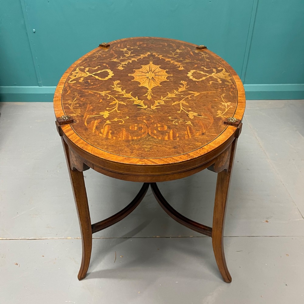 Oval marquetry coffee table by Greenwood & Sons View II