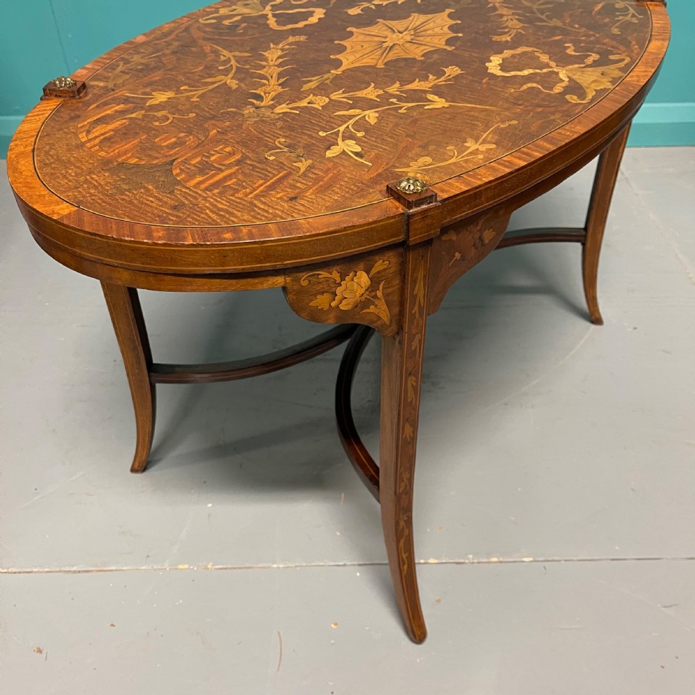 Oval marquetry coffee table by Greenwood & Sons View IV