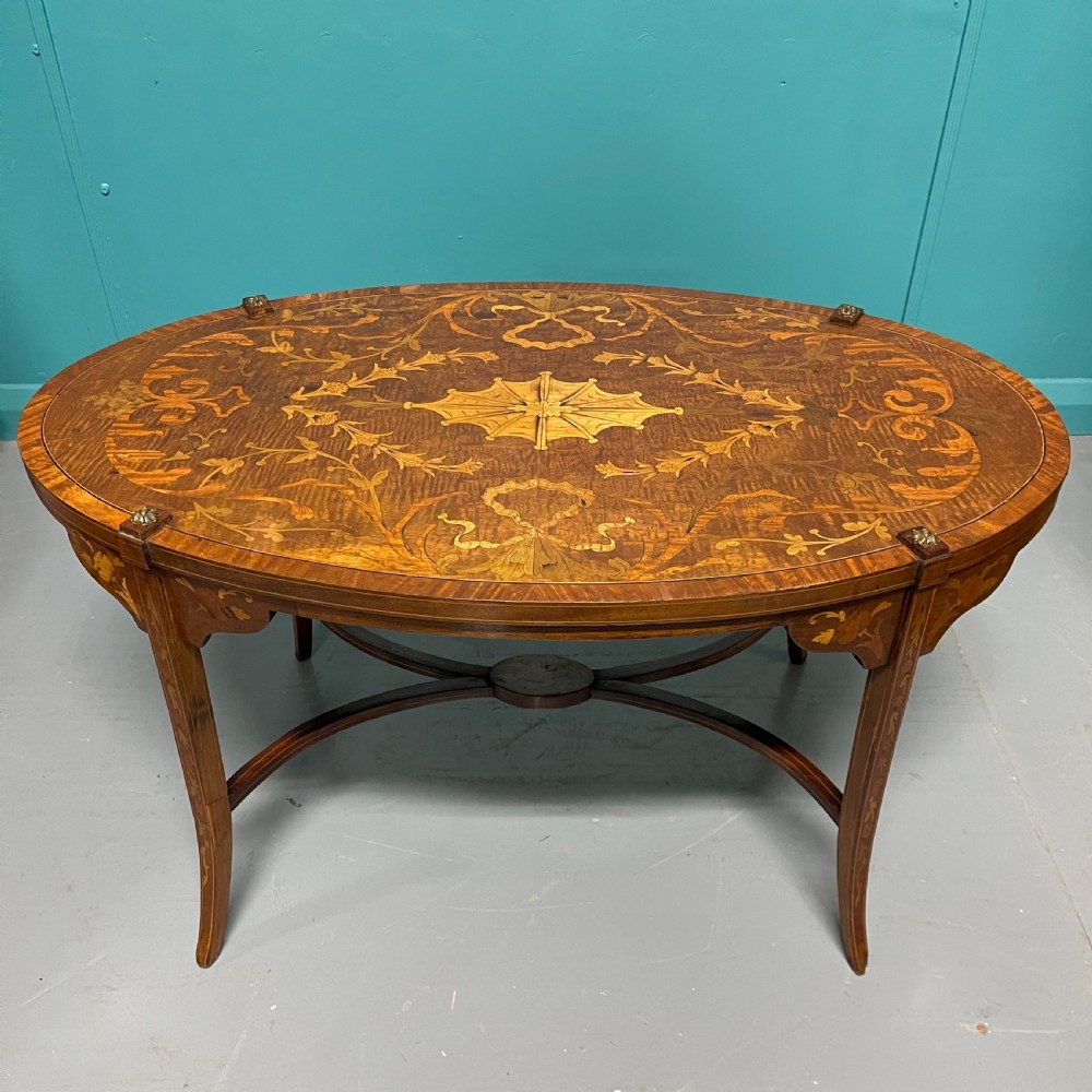 Oval marquetry coffee table by Greenwood & Sons View V