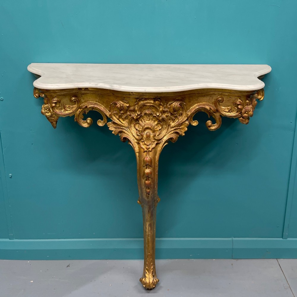 French gilt marble top console table