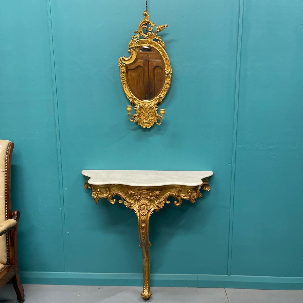 French gilt marble top console table View II
