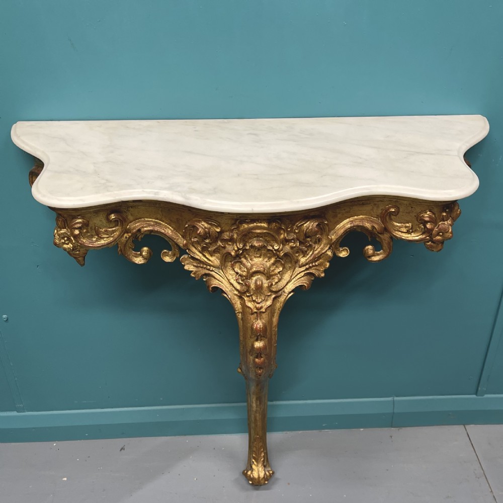 French gilt marble top console table View III